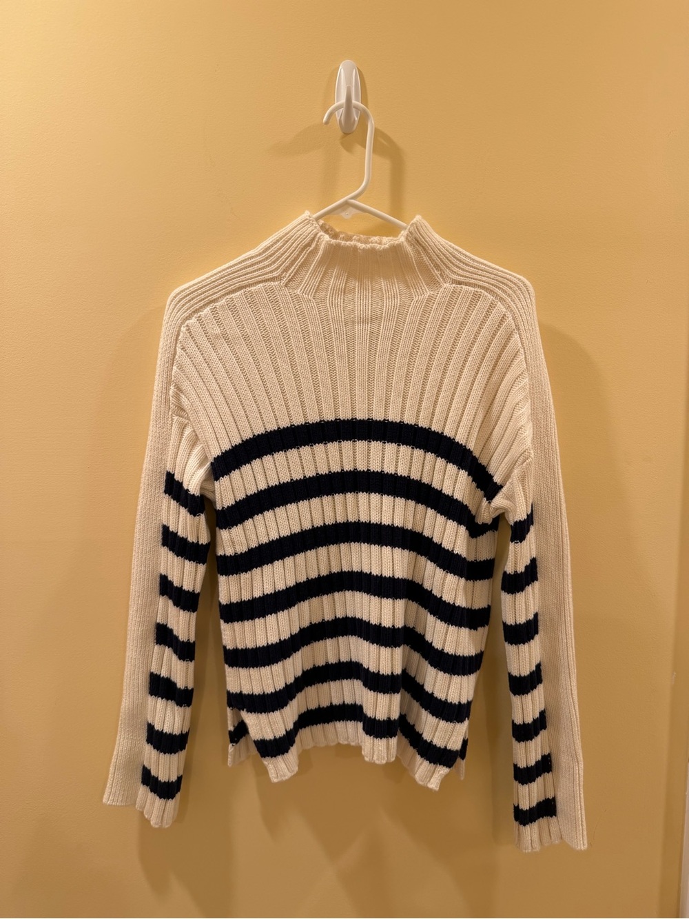 Abercrombie & Fitch Cream and Black Striped Ribbed Mock Neck Sweater